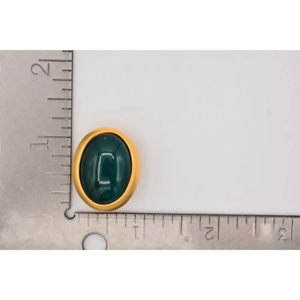 Givenchy Vintage Cabochon Clip On Earrings Teal Brushed Gold Chunky Signed BinAY - Picture 12 of 12